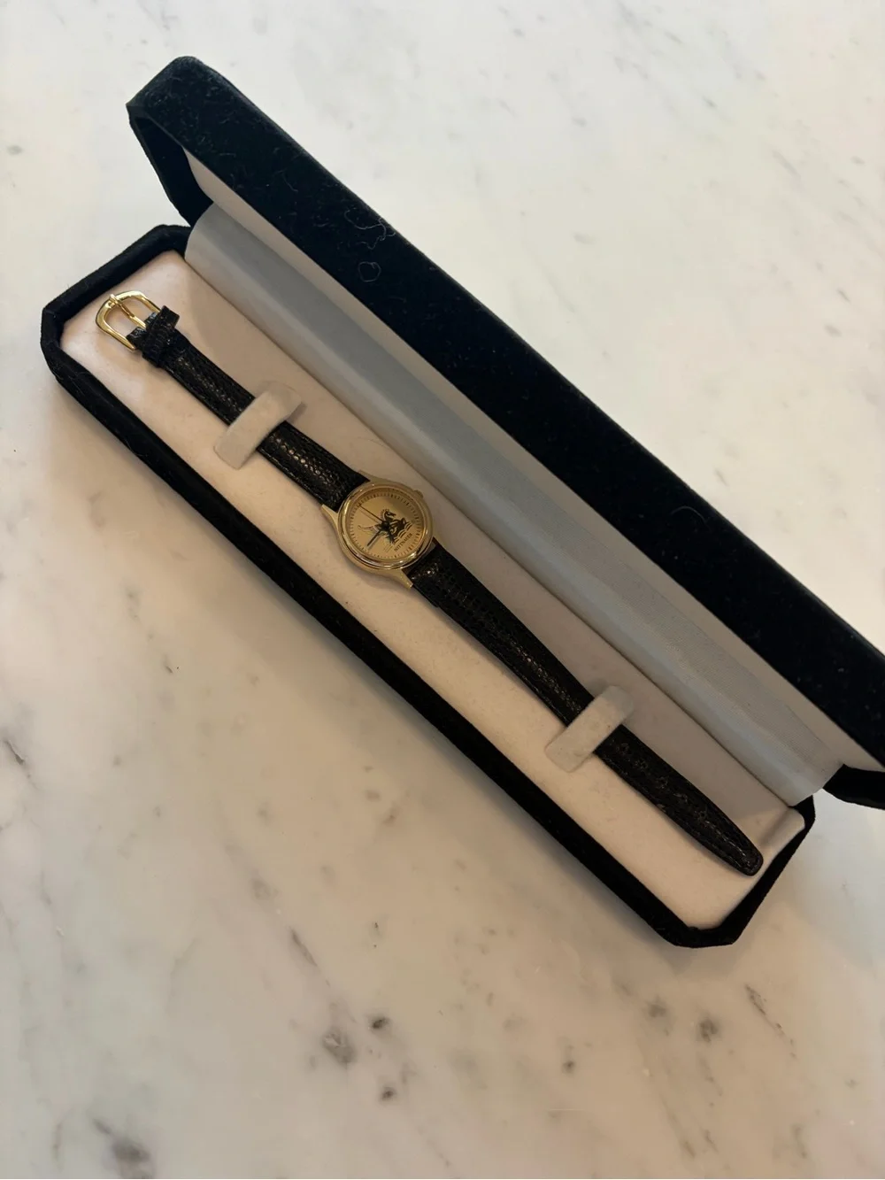 Classic Women's Gold-Tone Watch with Black Leather Strap